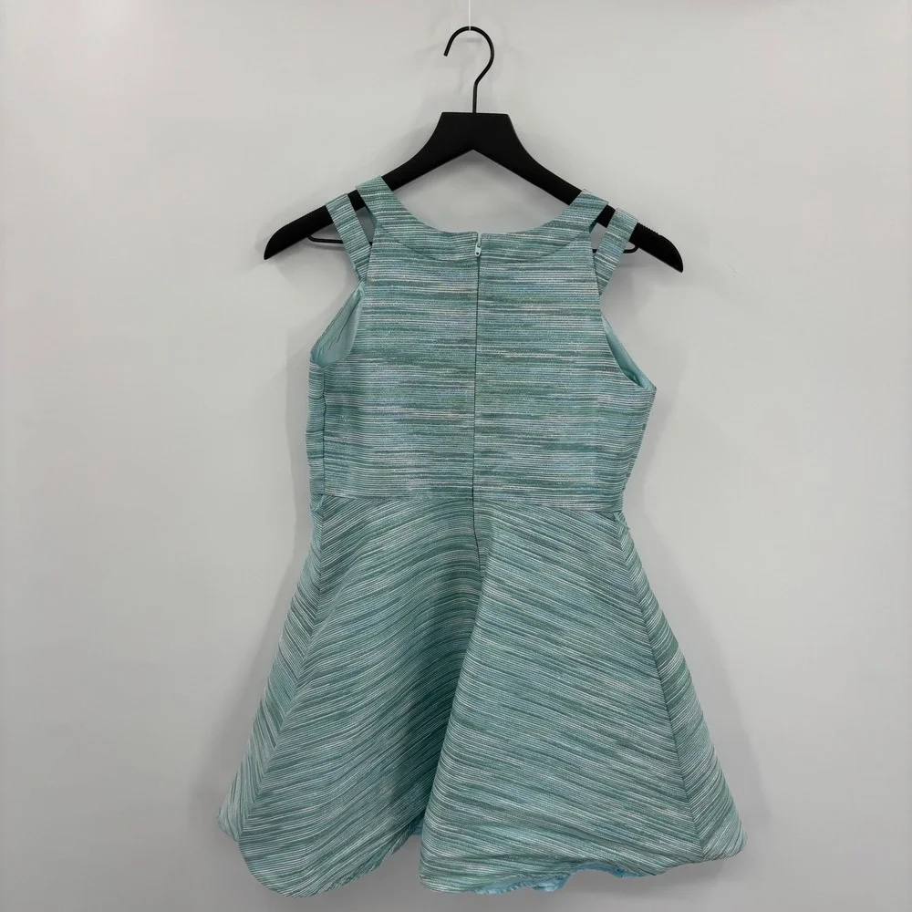 The Childrens Place Girls Striped Fit & Flare Party Dress Girls 16 Teal Metallic